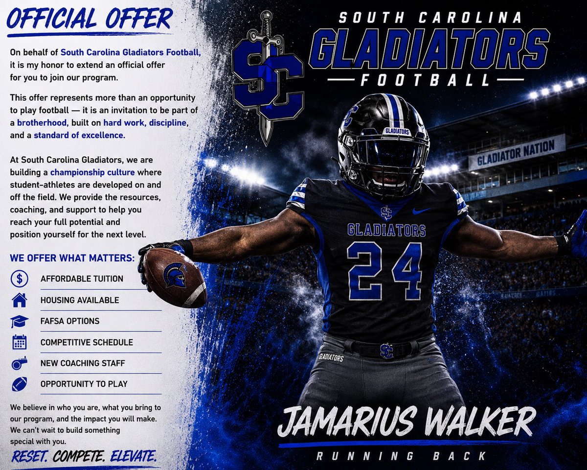WhoDidJADid's tweet photo. Blessed to receive an offer from SOUTH CAROLINA GLADIATORS 
Huge thank you to Coach @CoachRCSmith for believing in me!
@JUCOFFrenzy @ExpoRecruits @GoMVB https://t.co/dYULF4naW5