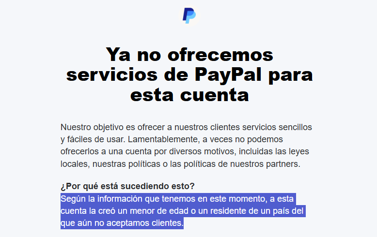 iVisiferTH's tweet photo. Así que mi cuenta de PayPal fue permanentemente desactivada porque según "soy menor de edad o residente de un país del cual aún no aceptan clientes", ambos motivos siendo contradictorios con la documentación que envié... https://t.co/BTFdXPK77n