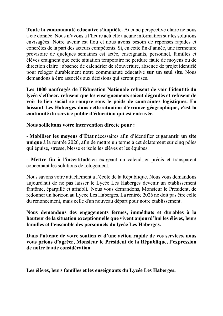 Haberges_Debout's tweet photo. Lettre ouverte à @EmmanuelMacron
Monsieur le Président,
Le 7 mai à 18h, notre lycée a été fermé brutalement. 1000 personnes éparpillées sur 5 sites.
Nous demandons votre intervention. 🧵⬇️
@Elysee @education_gouv @Jeromedurain @acbesancon @alainchretien @EdouardGeffray https://t.co/ahQ0cMZPmf