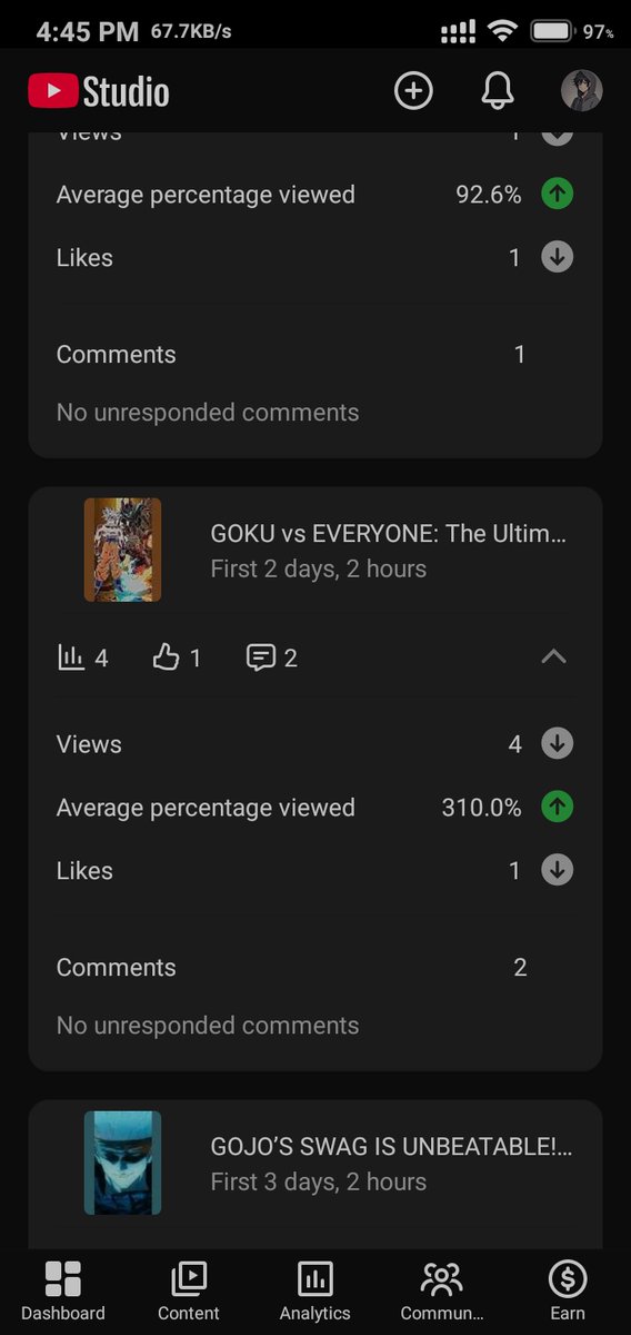 GamerBoy295021's tweet photo. @TeamYouTube @YouTube @YouTubeIn Need help with another major bug! My video "GOKU vs EVERYONE" is stuck at just 4 views despite having an insane 310% average percentage viewed! 📈
​The system has completely frozen its reach/shadowbanned it. Please fix this views glitch! 🙏 https://t.co/rFnyHMV9DG