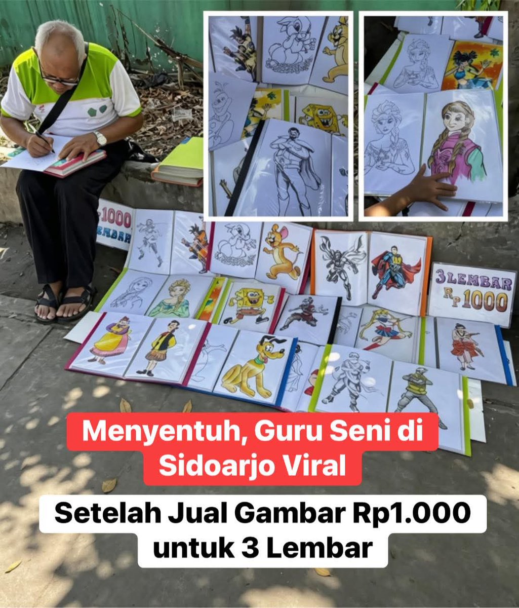 Aryaday7's tweet photo. Guru Seni Rupa Sidoarjo: Jual Gambar Seribu Rupiah Demi Anak-anak Tak Punya Printer 🥹🎨
 
ALAMAT: DUSUN KEMLATEN, DESA SIDOKUMPUL, KECAMATAN TANGGULANGIN, KABUPATEN SIDOARJO, JAWA TIMUR 📍
 
Seorang guru Seni Rupa berstatus non-PNS di daerah ini menjadi perhatian dan haru banyak https://t.co/VRdjmISxEn