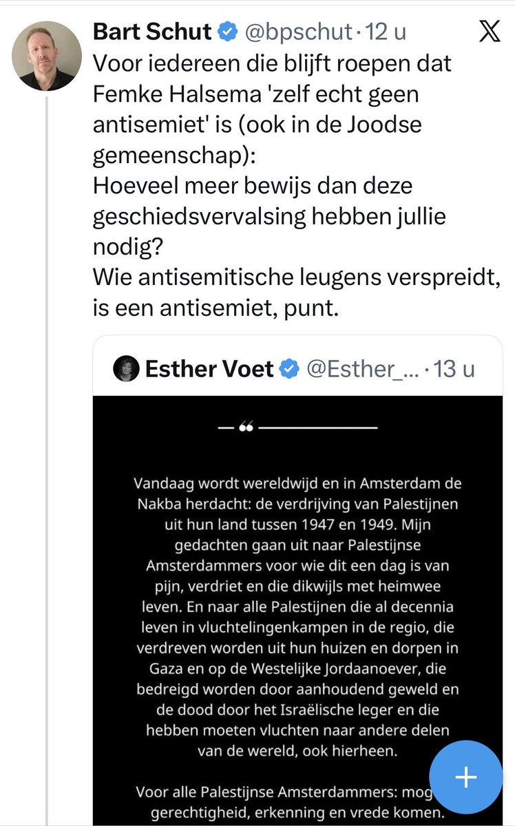 Radlab72's tweet photo. Totale hysterie bij de Israël-lobby vanwege de #Nakba post van #FemkeHalsema. Esther Voet zeikt haar TenaLady weer vol. Haar persoonlijke pasterpoedel Bart Schut zijn gebruikelijke Tourette ‘#antisemitisme aanval. Leugenaar voor #ApartheidIsrael Naftaniel: ‘gEScHiEdvERvaLSIng!🤡 https://t.co/MeEdsUBzR9
