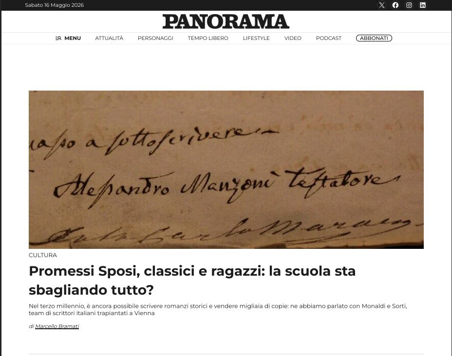 MonaldieSorti's tweet photo. Oggi su @panorama_it la nostra intervista a tema Alessandro Manzoni tra "Promessi Sposi" e "Unicum Opus" occupa tutta l'apertura della homepage!
Link in ALT 👇 https://t.co/ltB0SDqC0z