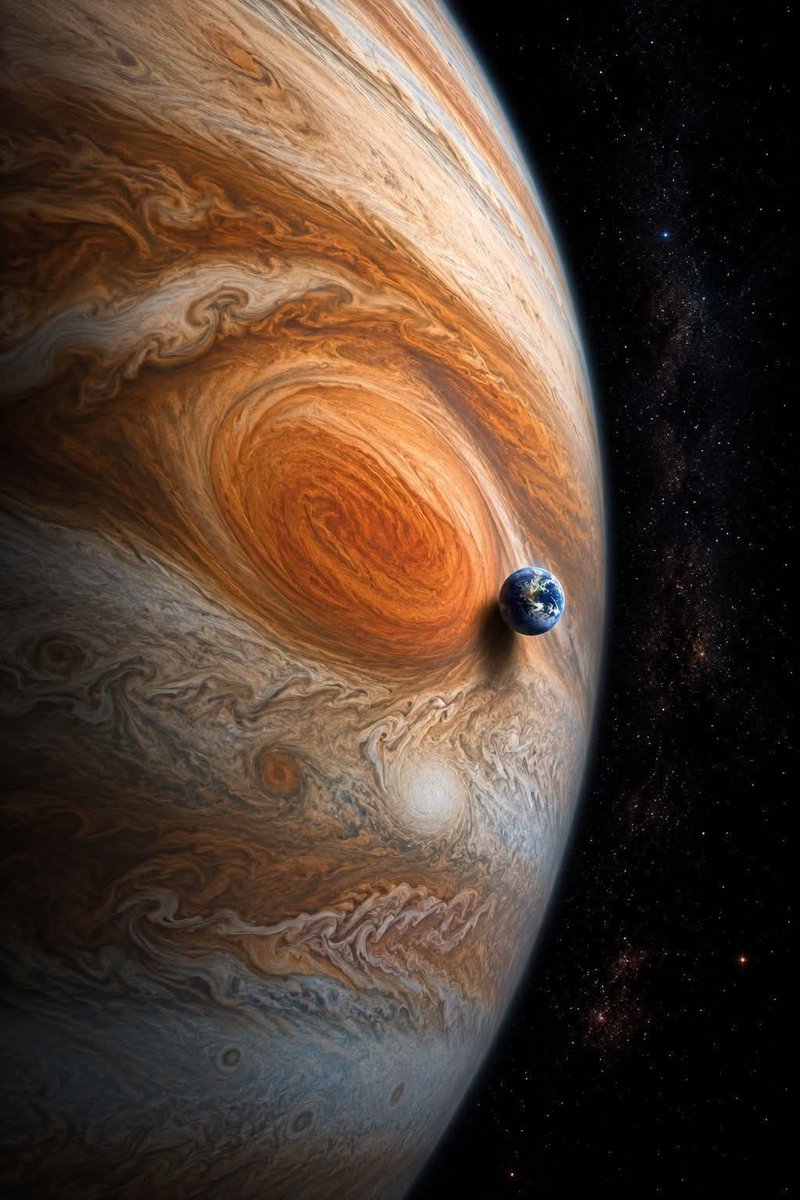 zone_astronomy's tweet photo. A small reminder of how huge Jupiter is. https://t.co/4DnEG78j1l