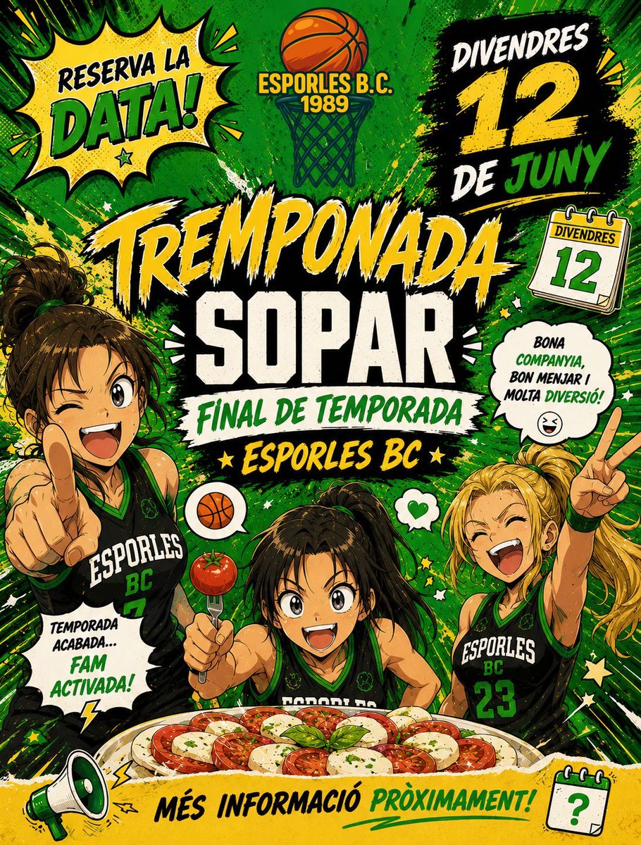 esporlesbc's tweet photo. 🥗✨ TREMPONADA SOPAR FINAL DE TEMPORADA ESPORLES BC ✨🥗

📍 Guardau la data!

 📢 Més informació pròximament!

#EsporlesBC #BàsquetdelaSerra #FinalDeTemporada #TremponadaBC #FamíliaEsporlera #EstiuBC https://t.co/z6saWB30Vm