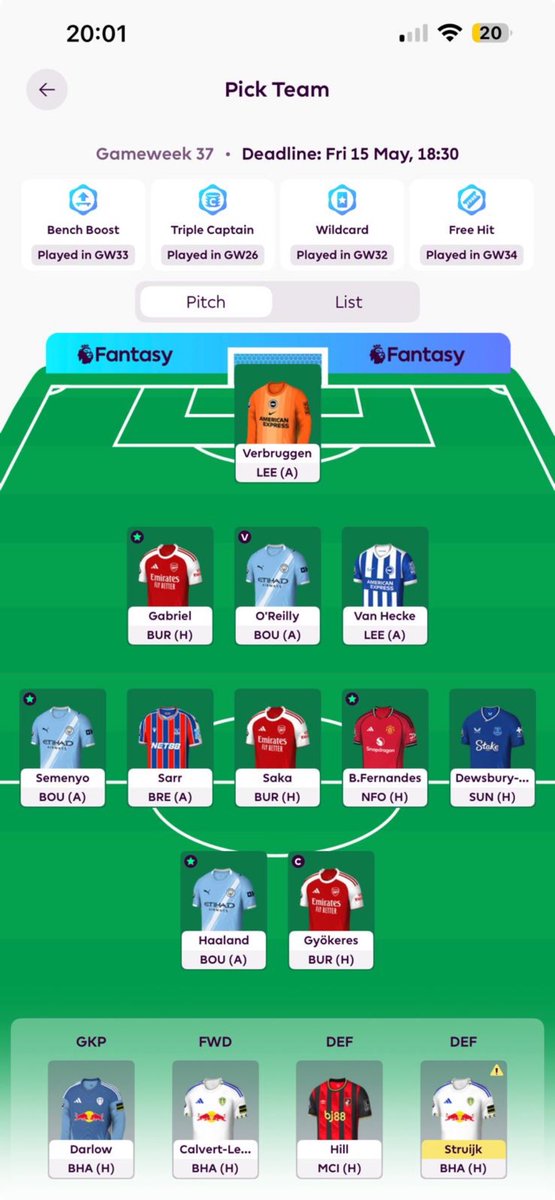 Vapingdadfpl's tweet photo. GW37⭐️

🔂WELS TAV➡️ GYOK KDH
🧢GYOK
🌍 IN THE DEPTH OF THE 1MILLION HELL

#fpl #FPLCommunity #gw37 https://t.co/18c3Ph5bIA