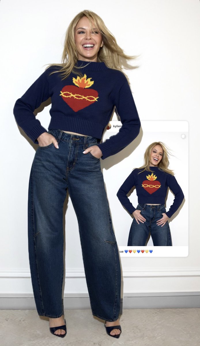 CocoFennell's tweet photo. Kylie Minogue wearing the Coco sacred heart jumper! https://t.co/Aew1hwKK3r https://t.co/0KZ4Ims8Xd