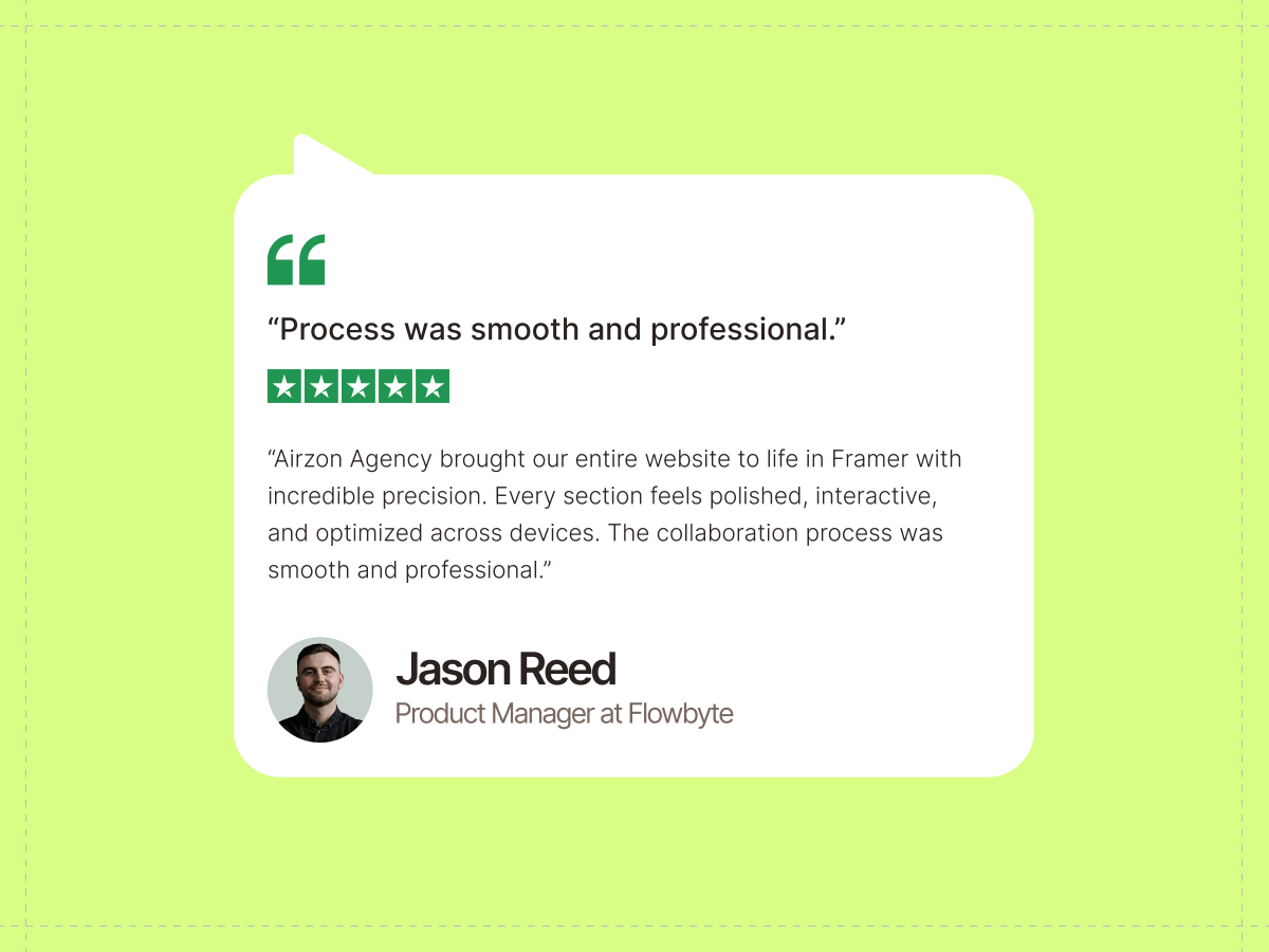 airzonagency's tweet photo. Client Testimonial

Airzon Agency developed a highly polished, responsive Framer website for Flowbyte. The collaboration delivered a seamless workflow, interactive layouts, and cross-device optimization.

#WebDevelopment #Framer #ClientReview #UIUX #ResponsiveDesign #Flowbyte https://t.co/Gl0FSoepiP