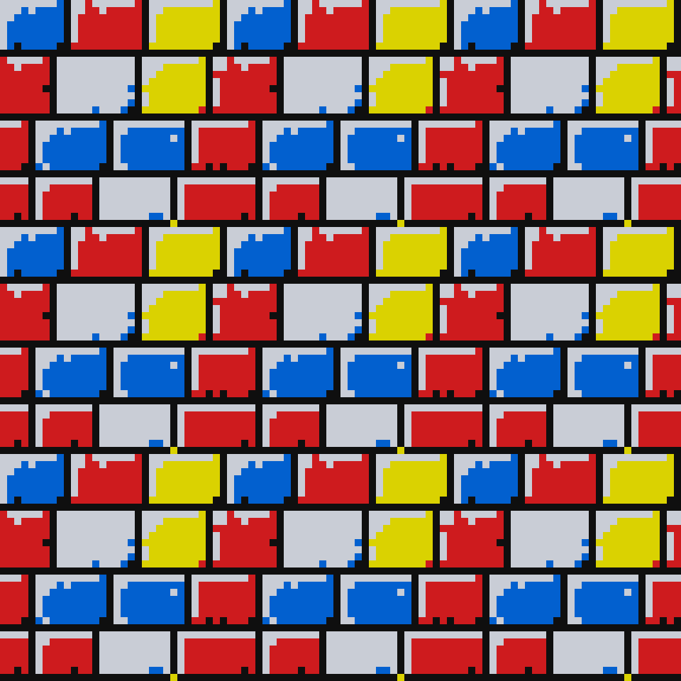 doimoandrea's tweet photo. Tileable bricks in different palettes and settings: Amiga WB 1.3, C64 scart, NES, Lego. https://t.co/A47g6P0cGg