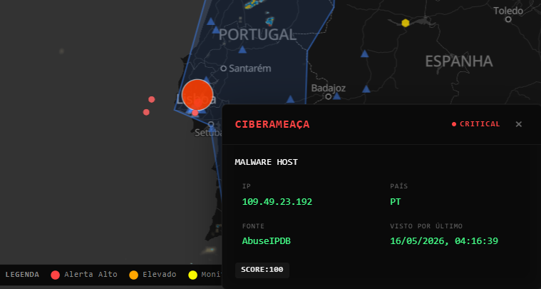 75Alcaide's tweet photo. 2. 🇵🇹🚨O #Ciberataque em #Santarém/#Lisboa.
#Ciberameaça Crítica: Registado às 04:16h desta madrugada o Malware Host IP 109.49.23.192 com Score máximo (100).
A geolocalização morde o eixo Lisboa-Santarém.
São os testes digitais do sistema #ISTAR do exercício Orion 26 ativados na rede?
#FieldLabPT