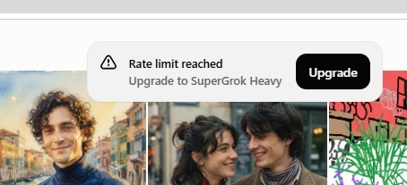 HidupSekal16480's tweet photo. Ngk jelas banget Grok sekarang, Udh Upgrade ke Super Grok masih ada limit aja, padahal baru bikin 5 video. Sebelumnya ngk pernah kek gini, sekarang malah minta upgrade ke Heavy dulu, @grok apakah ada solusi? Udah banyak orang yg kena nih 😔

#supergroklimit 
#supergrokerror https://t.co/3xvGysewQc