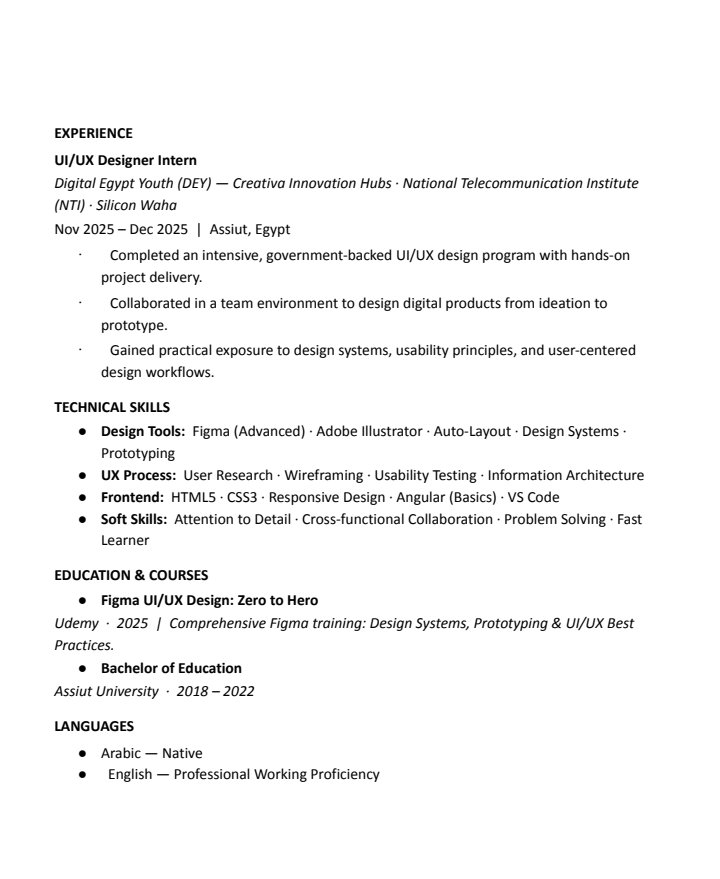 roo_wahab's tweet photo. صباح الخير، قررت اخلي Claude يساعدني في تظبيط ال CV لعل وعسى اقدر الاقي شغل as UI UX designer فا ياريت اللي يشوف التويته دي يعملها ريتويت أو لو حد يقدر يعملي recommendations في اي مكان 👈🏻👉🏻
https://t.co/lhx4A2eGH9 https://t.co/wEJ7wr9bUT