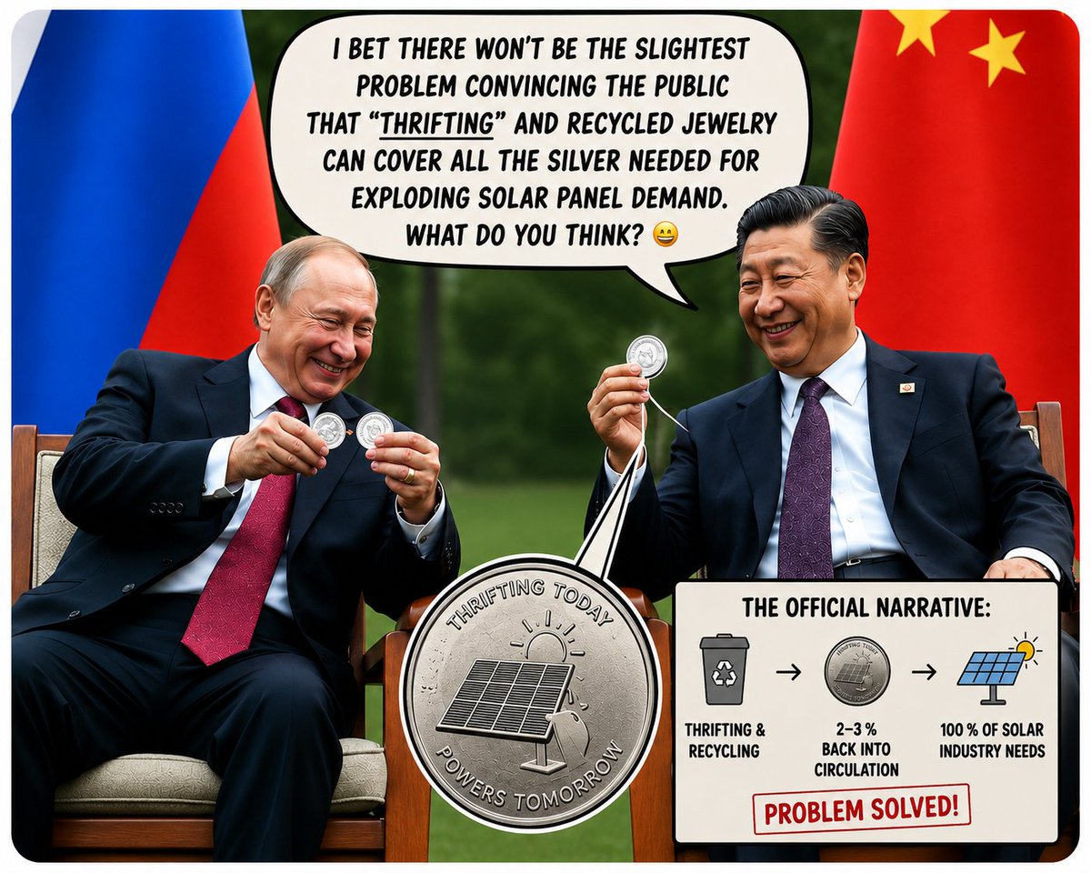 honzacern1's tweet photo. I bet there won’t be the slightest problem convincing the public that "thrifting" and recycled jewelry can cover exploding industrial silver demand. What do you think? 😄🥈

Meanwhile stackers: quietly buying more physical.

#Silver #SilverStackers #SilverSqueeze #SilverApes https://t.co/HxxtXC8496