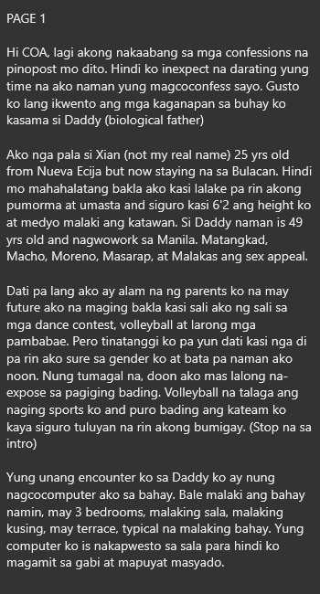 AlterOfan83223's tweet photo. Wag ko daw ipagkakalat yung ginawa namin kasi mayayari kami kay mommy at kung gusto ko pa raw ulitin ay magsabi lang sa kanya.

Pages 1-2
Sender: Bio Son

#ConfessionOfanAlter947
#Incest #FatherAndSon https://t.co/M9Et1ASfnQ