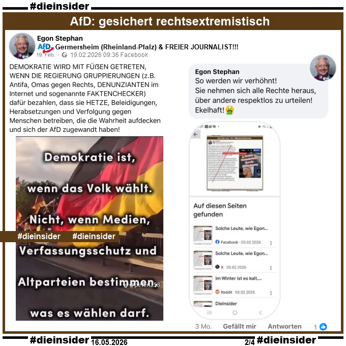 Die_Insider's tweet photo. Egon Stephan, #AfD Germersheim: Ein "FREIER JOURNALIST", der täglich Lügen, Verschwörungstheorien, Hass und Hetze postet!

#LautGegenNazis #NiemalsAfD #AfDVerbot
#Antifaschismus #GemeinsamGegenHass #DieInsider https://t.co/bOmdqqXD4f