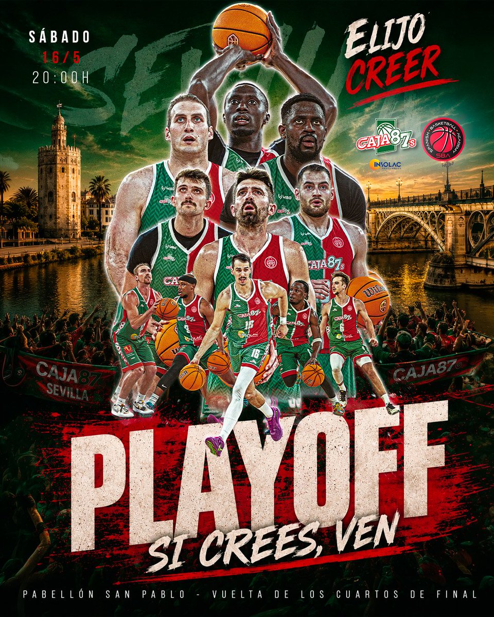caja87basket's tweet photo. 𝐇𝐎𝐘 𝐉𝐔𝐆𝐀𝐌𝐎𝐒 𝐓𝐎𝐃𝐎𝐒 ❤️💚

Recibimos en San Pablo a Spanish Basketball Academy en la vuelta de los cuartos de final del Playoff. 

¡Vamos equipo! 
¡Todos juntos! 

#ElijoCreer #SiCreesVen https://t.co/XnYa5sya3H