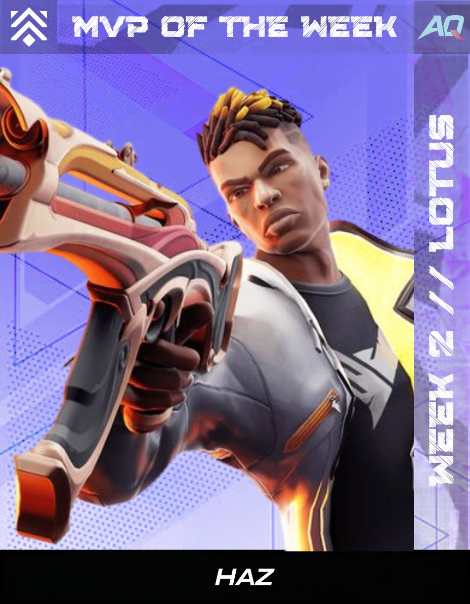 AquanticusUK's tweet photo. MVP OF THE WEEK | #AQBLUE 

Congrats to our IGL @Hazthejinx for MVP of the Week!

Our Captain was voted for Ascent after flexing multiple roles and giving everything this week to take AQ Blue to 1/2 wins in Lotus🏆

#AQUP #VALORANT https://t.co/ZdAZhkGTQ5
