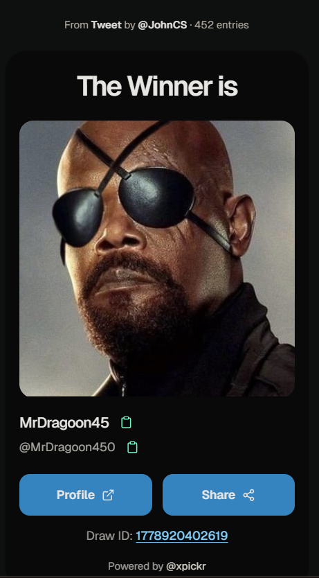 JohnCS's tweet photo. Congratz @MrDragoon450 https://t.co/uOldkvcduA