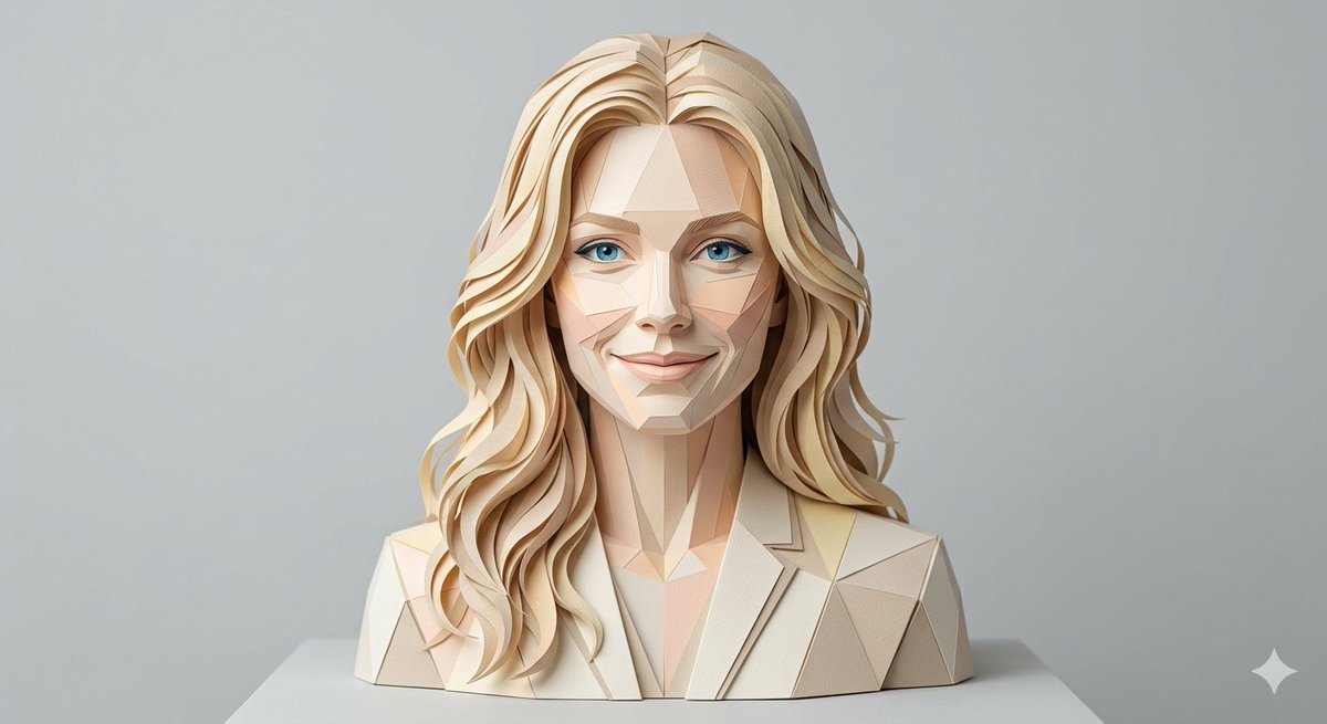 AI 生图提示词:Ultra-high-definition portrait of a woman bust designed as a realistic paper scu
