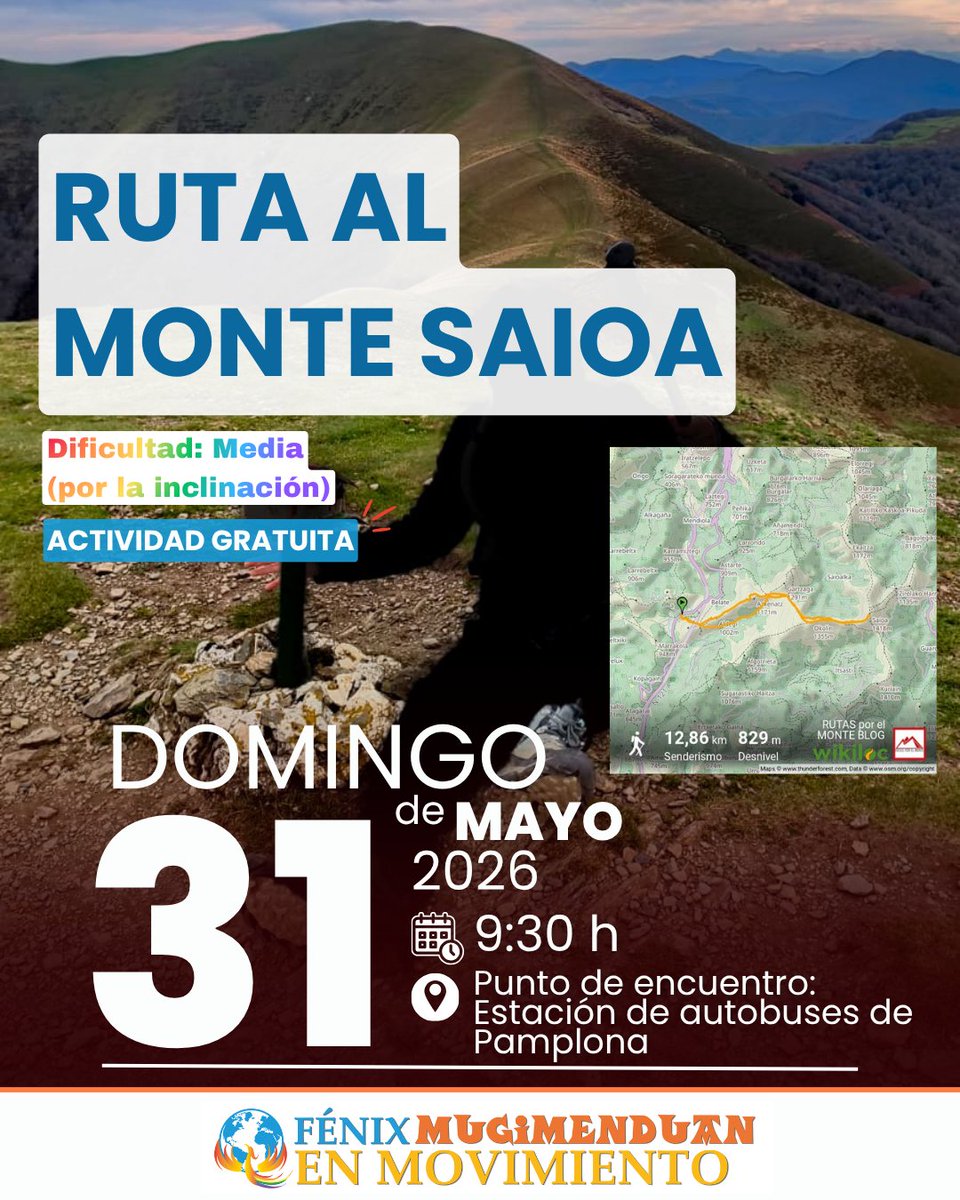 NavarraFenix's tweet photo. ⛰️ ¡Nos vamos al Monte Saioa!

Desde #FénixEnMovimiento / Mugimenduan seguimos creando espacios de deporte, naturaleza y comunidad 💙

📅 31 mayo
📍 Salida desde Pamplona

Inscripción aquí ⬇️
https://t.co/AcYgjQUw7E https://t.co/IQEmSHj6ez