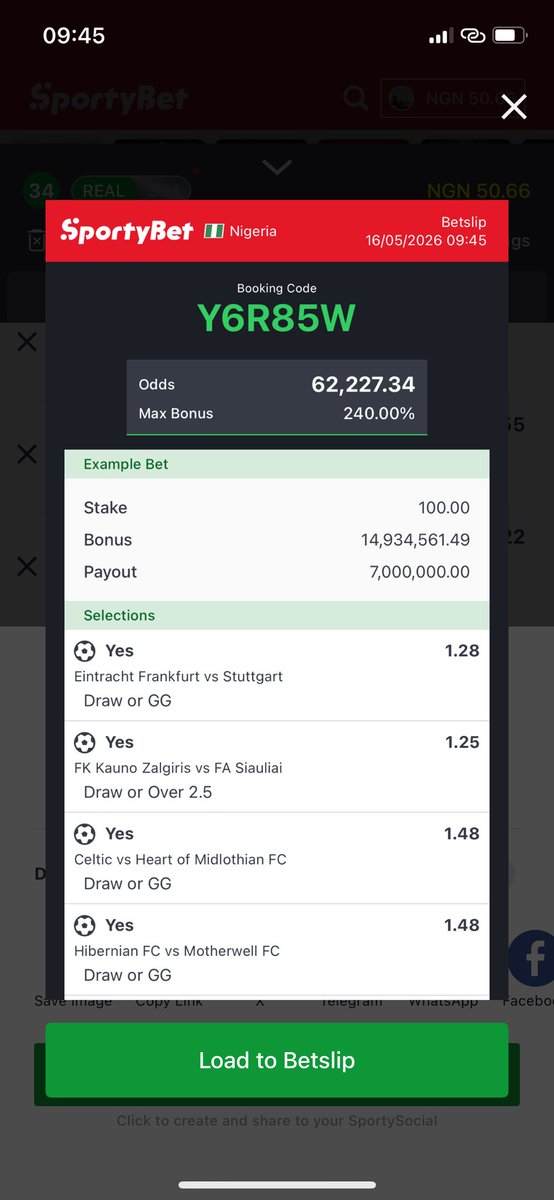 StatSlipNG's tweet photo. SportyBet 

Booking Code - Y6R85W https://t.co/yJTdzGYP7y