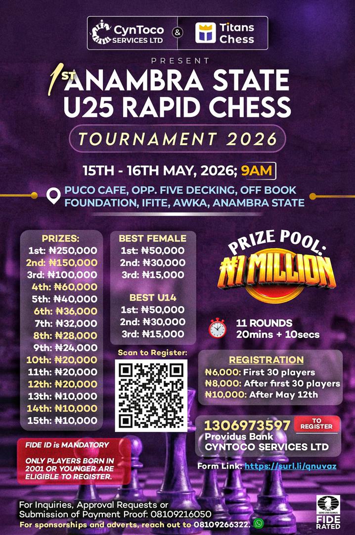 ChessNewsNG's tweet photo. A huge shout-out to the amazing people who make Nigerian chess better. One of them is IM Toco. With regular tournaments and support for Nigerian chess juniors, he's created a space for growth, while rewarding performances with juicy prizes.
#ThankYouIMToco #CyntocoChess https://t.co/1ThjEc9eas