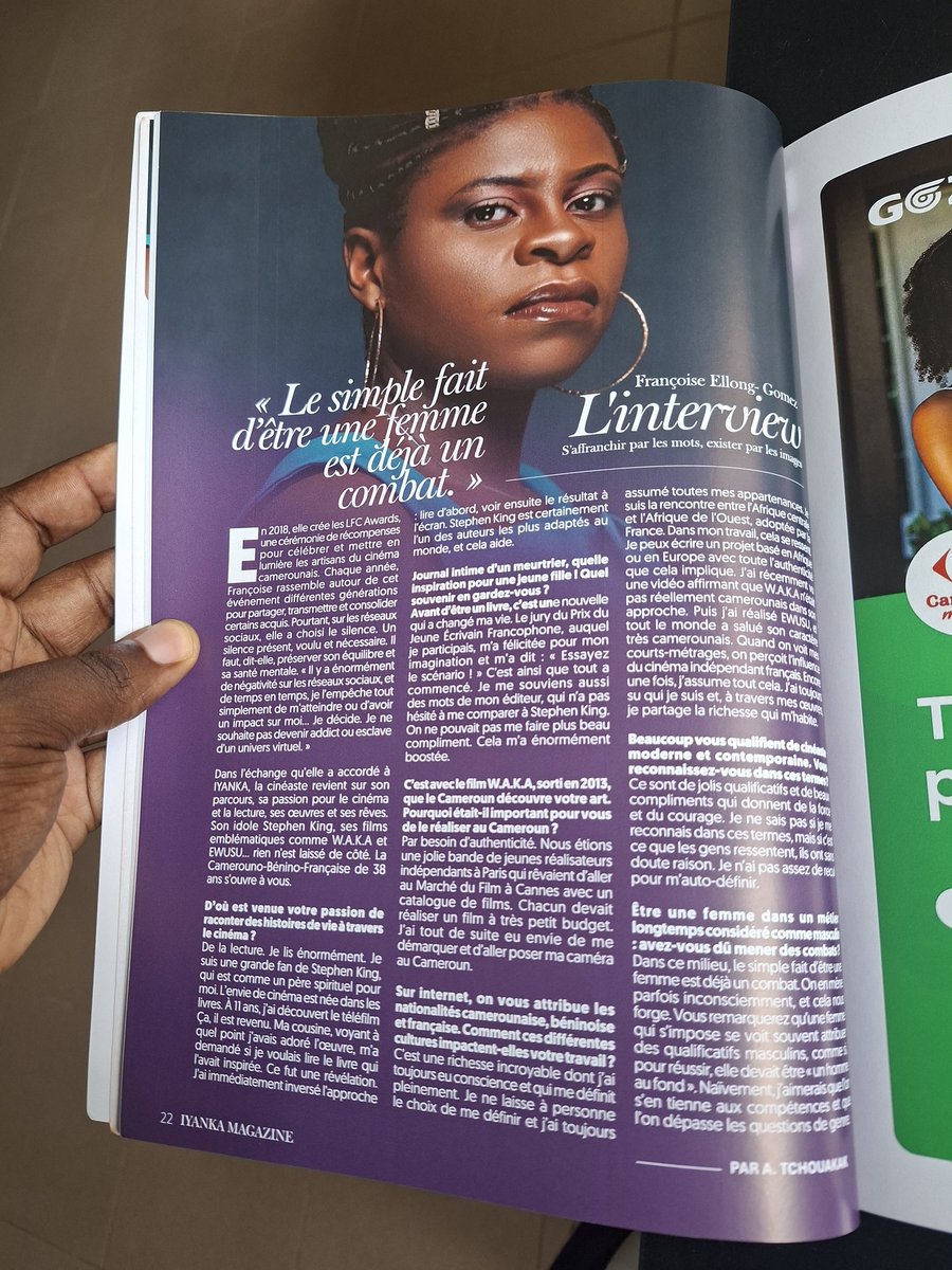FrancoiseEllong's tweet photo. Rarement été aussi touchée par un texte écrit sur mon parcours de Cinéaste et de Storyteller comme je le suis en ce moment avec celui paru dans le dernier numéro du magazine IYANKA 🫶🏾

La justesse des mots d'Adeline Tchouakak m'a bouleversé. 

Merci 🌹 https://t.co/lYdIG2fHe9