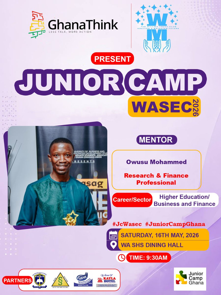TheWillMaYouthC's tweet photo. Meet some of the mentors - Junior Camp WASEC 2026. Junior Camp WASEC is organized by @Ghanathink and @TheWillMaYouthC 

#JcWasec #thewillmayouthclub #mentorship #mentors https://t.co/cRPUR2B6ZJ
