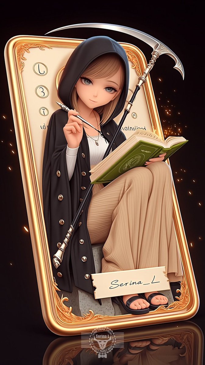 Serina__L's tweet photo. QT your Tarot Card 🃏
The reaper silently written down everything about you 😉but when you look back,  she's back into a Card 😉

Inviting @JinxLovesCats @JackTheRip77160 @jokeido_JP @heyitskrispanda @kurageanime @JIRO_AIart @junotartt https://t.co/uYtwXV5IVo