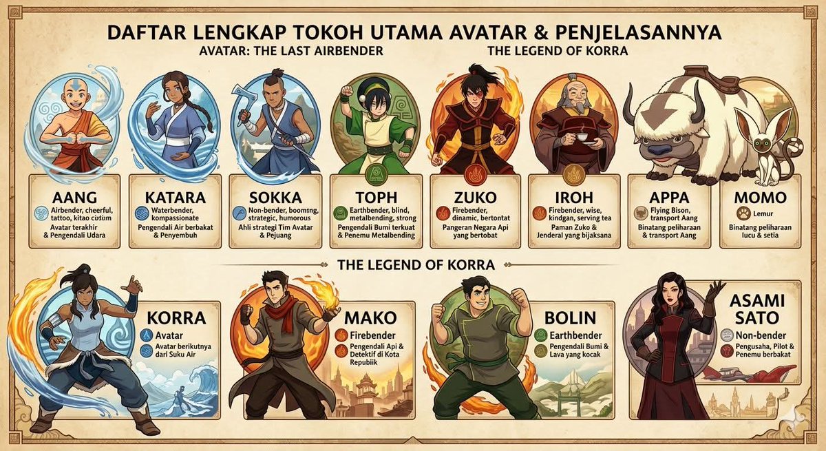OxAbbe's tweet photo. Check out this amazing infographic guide to the Avatar universe! From Aang's legendary journey to Korra's powerful legacy, it covers all the main characters and their stories. 🌏🔥💧🌪️" https://t.co/ASEXTQqpAF