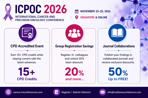 CancerWorldConf's tweet photo. 🎗️ Enhance Your Professional Growth at ICPOC- 2026
✔Earn 15+ CPD Credits
 ✔Group Registration Discounts
 ✔Journal Collaboration Opportunities
📅November 23–25, 2026📍Singapore &amp; Online
🌐https://t.co/rC6jT8h72q
 📝Register: https://t.co/NrxBkRqjSz https://t.co/97ZzJVqtyk