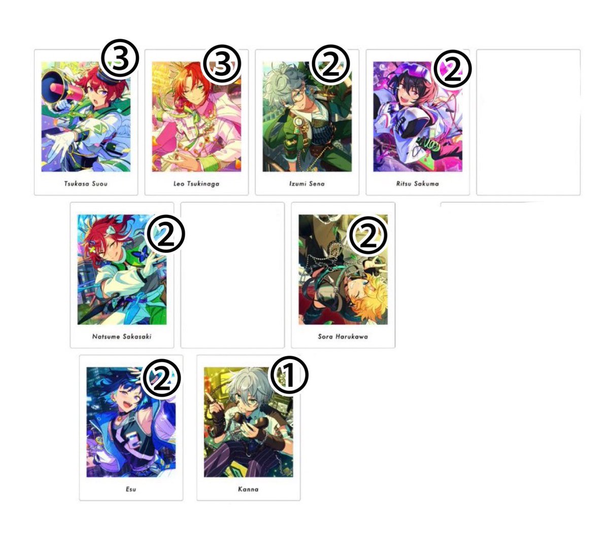 uiui_101's tweet photo. 【譲渡/交換】あんスタ ぱしゃっつ Vol.6 Action

譲〻画像
求〻藍良同種＞異種＞4枚目藍良
　　 or 90円＋送料

交換.譲渡:１枚〜○
過去分藍良であれば検討いたします。
お気軽にお声がけよろしくお願いします。 https://t.co/yowxComYB5