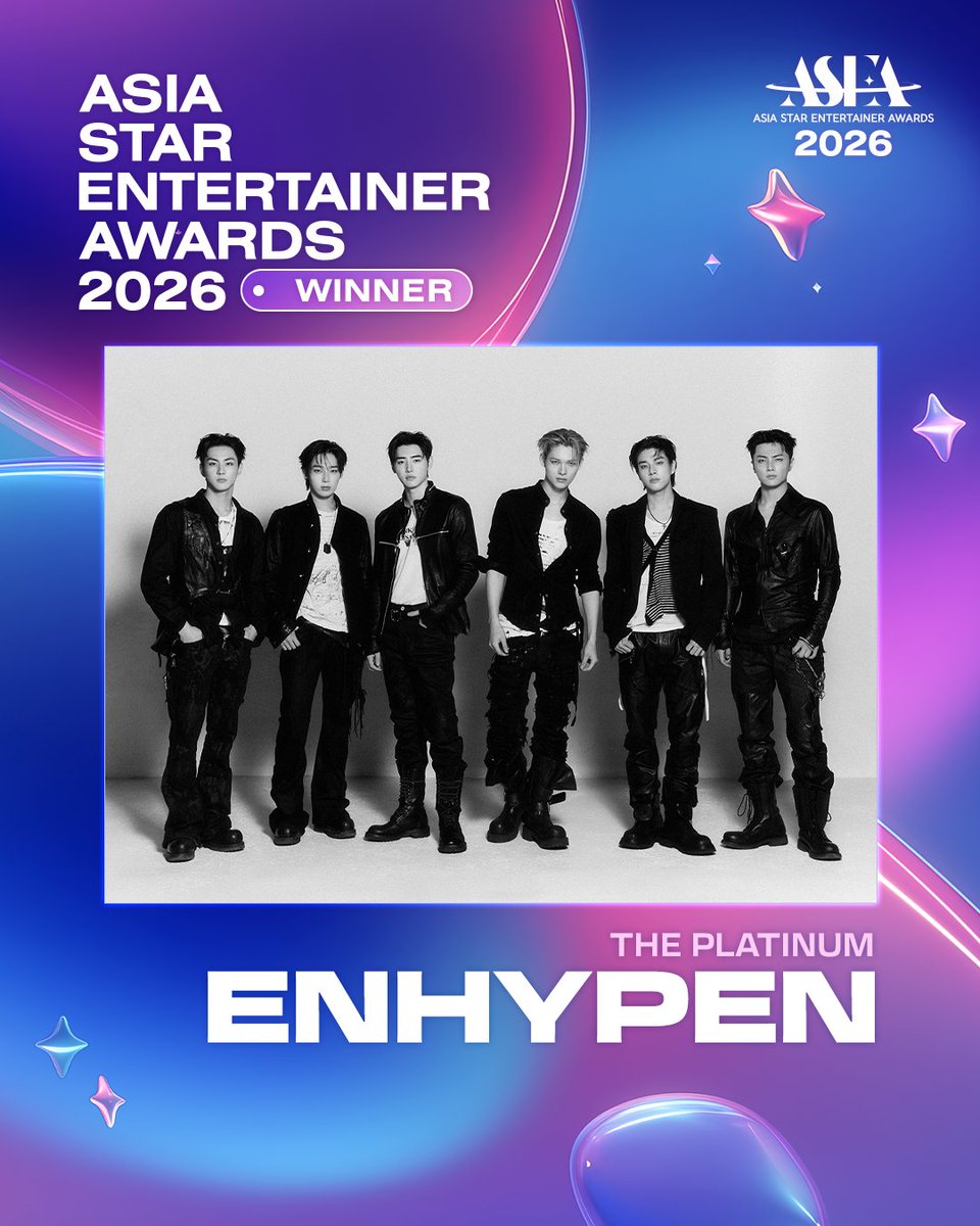 ENHYPENVT's tweet photo. 🏆 #ENHYPEN has won The Platinum (Bonsang - 본상) at the 2026 Asia Start Entertainer Awards - ASEA

CONGRATULATIONS @ENHYPEN_members!🎉

#ENHYPENonASEA2026 #ASEA2026
#ENHYPEN_23rdBonsang
#엔하이픈 @ENHYPEN https://t.co/yXJ06Evmut