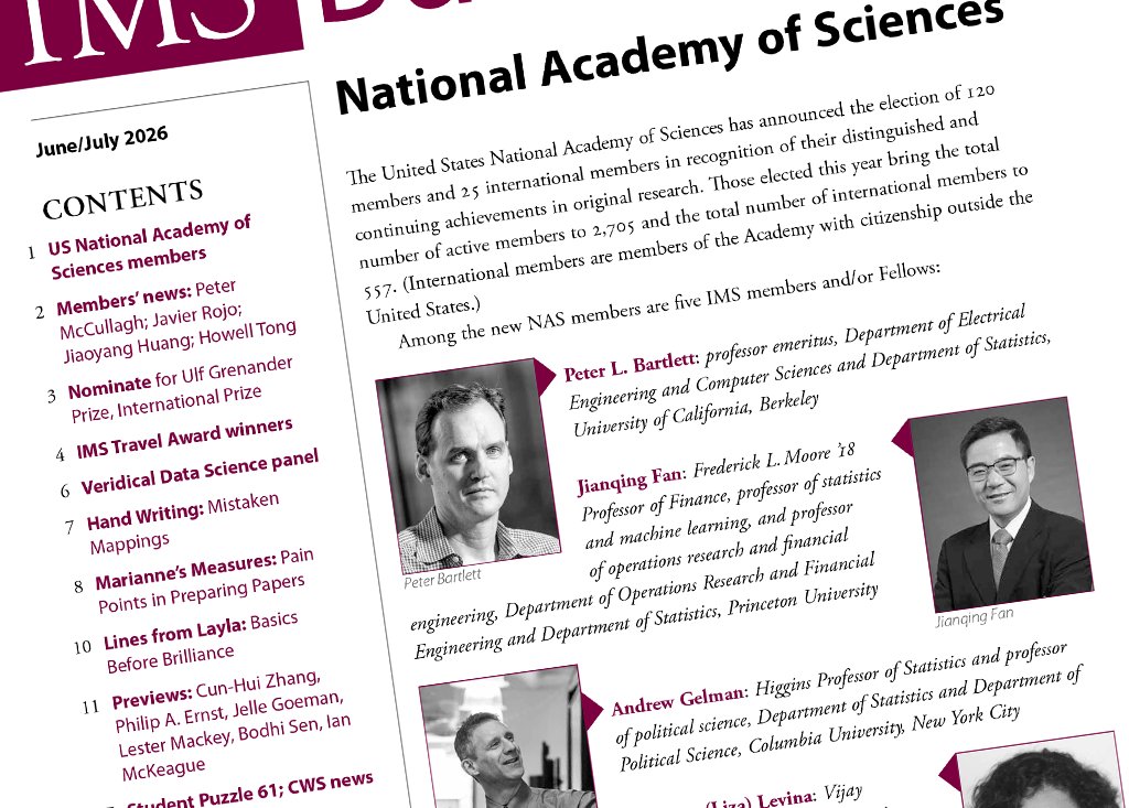 InstMathStat's tweet photo. Catch up with news from the Institute of Mathematical Statistics: the June/July Bulletin is online now: https://t.co/XDyu7buiJ6 
Share your news, meeting announcements, etc: the next deadline is June 15. https://t.co/Q82Af8rjuW