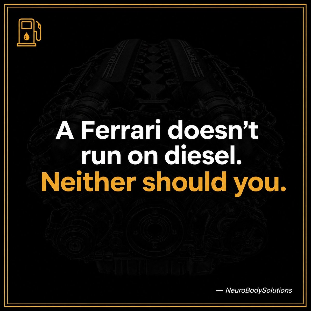 NeuroBodySolns's tweet photo. A Ferrari doesn't run on diesel.
A high-performance man doesn't run on energy drinks and 5 hours of sleep.
Upgrade the fuel. Upgrade the man.
📷 NeuroBody Solutions — engineered for performance. #MensHealth #MenOver40 #DIYMechanic #BodyMaintenance #NeuroBodySolutions https://t.co/tP5OJAOwAL