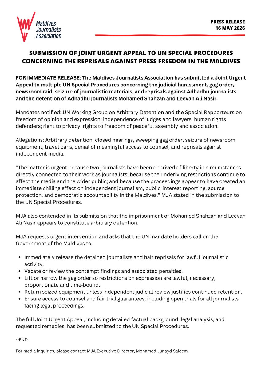 Maldives Journalists Association tweet media