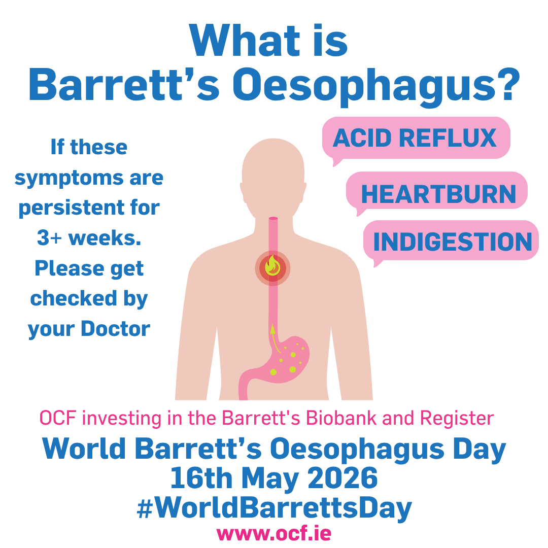 OesophagealCF's tweet photo. Today is #WorldBarrettsDay, with an estimated 35,000 people in Ireland could have Barrett’s, the majority are unaware, undiagnosed and under the illusion that persistent heartburn or reflux is no big deal. Know the symptoms - Get checked. https://t.co/hdVkJs6GzB 
#OCFbyyourside https://t.co/eKsQTJj3WL