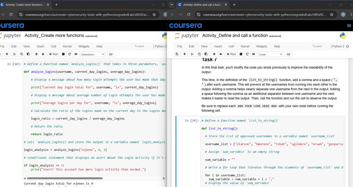 Ibroheeeem's tweet photo. Day50/ #100DaysInCybersecurity I Learned about Python functions, modules, libraries, and coding best practices.
Built functions for security alerts, username management, and analyzing failed login attempts to detect suspicious activity.
@ireteeh @OnijeC #Python @akintunero https://t.co/b6AzM66pJI