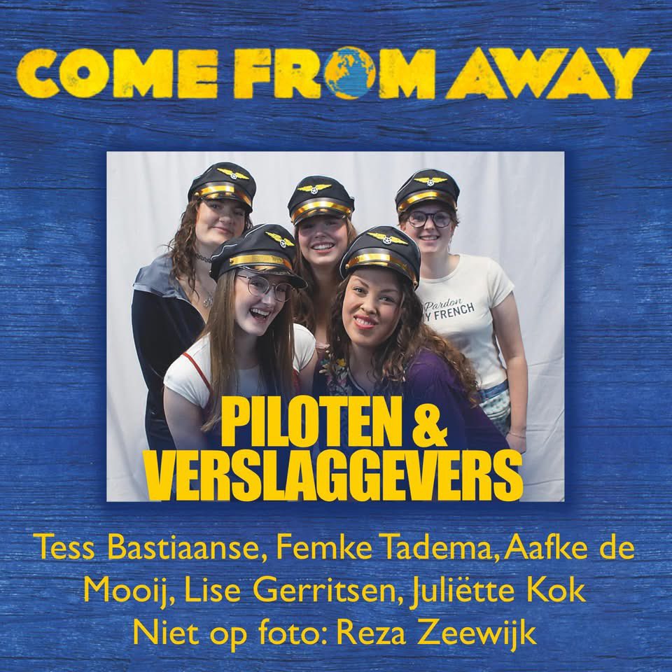 StichtingNNS's tweet photo. De komende weken stellen wij onze geweldige cast aan jullie voor. 
Op deze foto onze piloten en verslaggevers.

Kom je ook kijken? 5, 6 en 7 juni in Theater de Bussel, Oosterhout. https://t.co/fgMEpoey4S