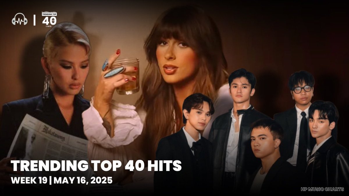 _hpmusiccharts's tweet photo. WATCH | @BINI_ph reclaims the top spot this week on #TrendingTop40Hits with 3 NEW entries from @ellalangleymsic, @gatph_official & @michellemdee!
Here is the full recap of #TrendingTop40Hits #Week19 for this week, May 16.
๐: https://t.co/fUkrhxDjkY https://t.co/iiFwIaiOHb