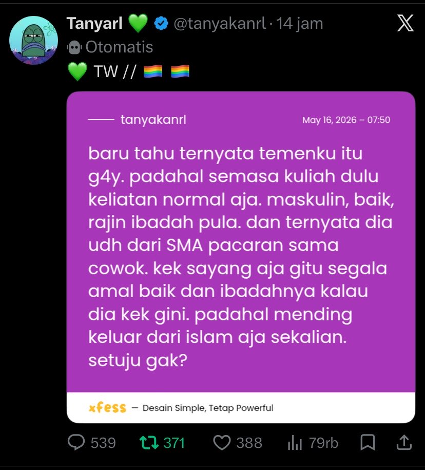 abcdeja4's tweet photo. tunggu… kalo islam melarang sebuah ketidaknormalan manusia, harusnya ust2 cabul atau pejabat yang bersumpah diatas kitab malah bikin susah rakyatnya keluar dari islam dong kan bejat dan merugikan orang. Atau jangan2 semua bisa dimaklumi asal gak g4y aja ya?🧐 https://t.co/RcP6SPeIqs