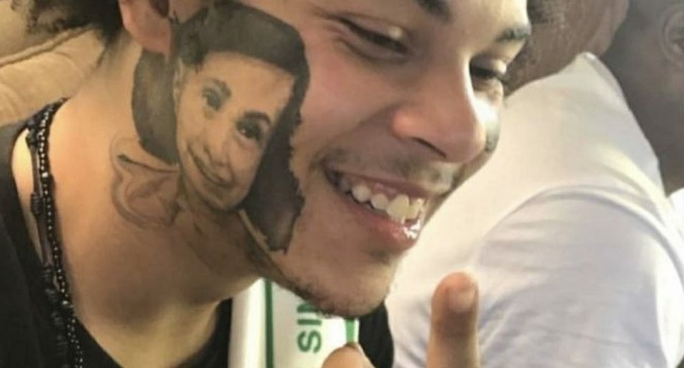 ReddCinema's tweet photo. This mf drank too much Vodka and got a Cardi b face tattoo smh https://t.co/BuLmS7TBlP