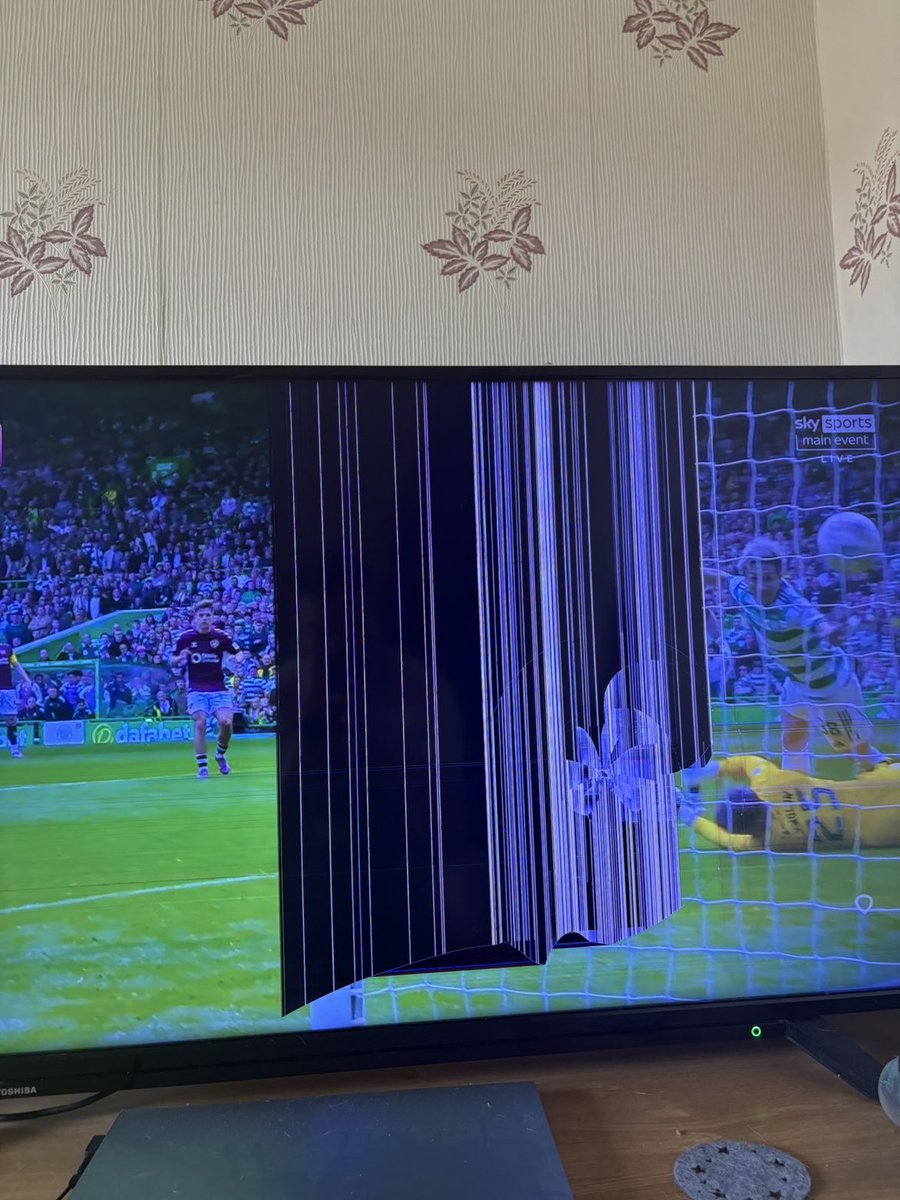 Doyle1893's tweet photo. The current state of my Hearts mate’s TV https://t.co/cr67M1pAFk