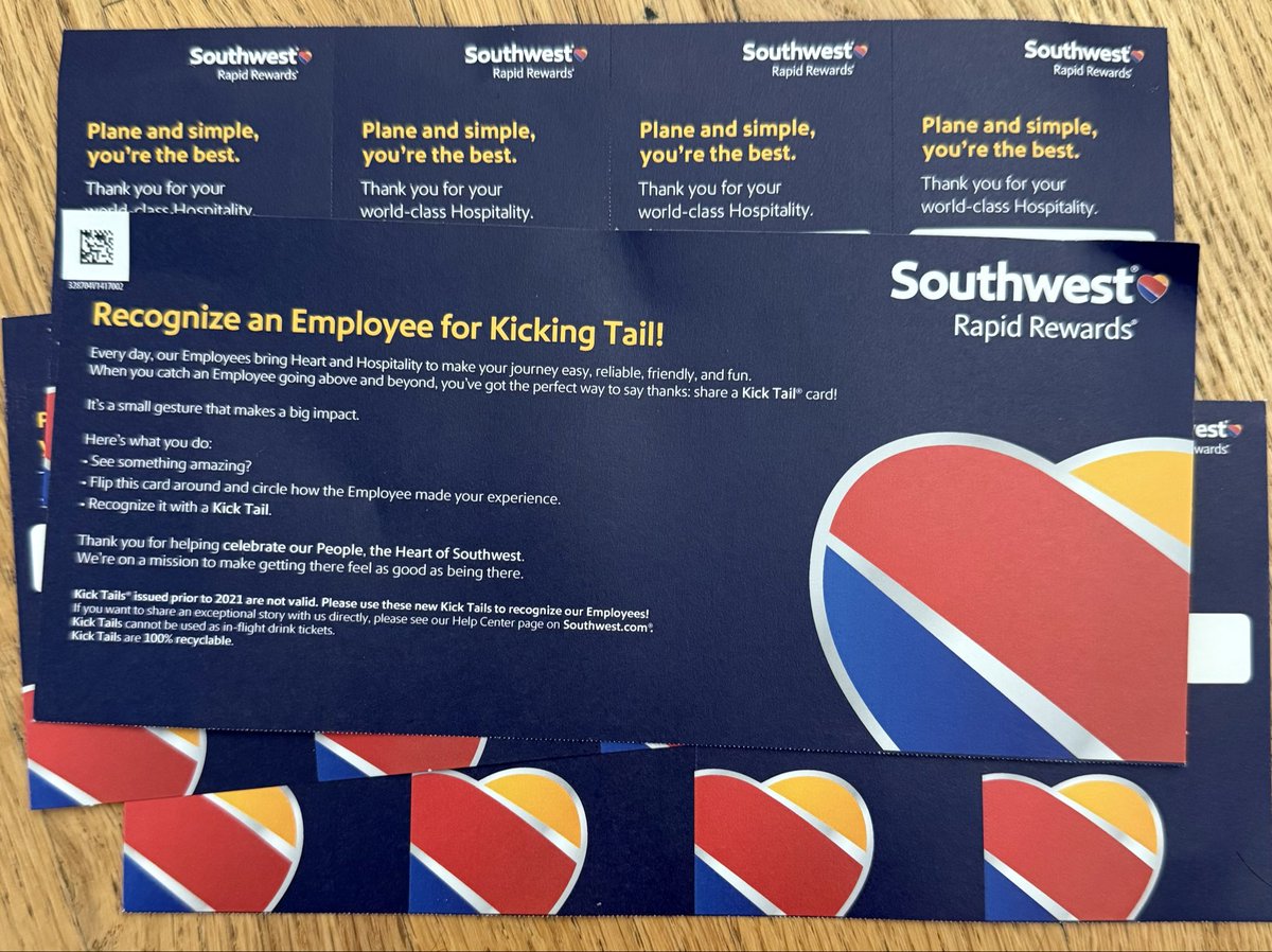 Rastro88's tweet photo. KICKING TAIL COUPONS ARE BACK!!!!  With all the changes at @SouthwestAir this is finally one I 1000% support!  Thank you for taking care of your employees again.  I’ll be in air tomorrow and will be on the lookout to give away one of these!  Thank you SWA! https://t.co/IRTcKUlSLx