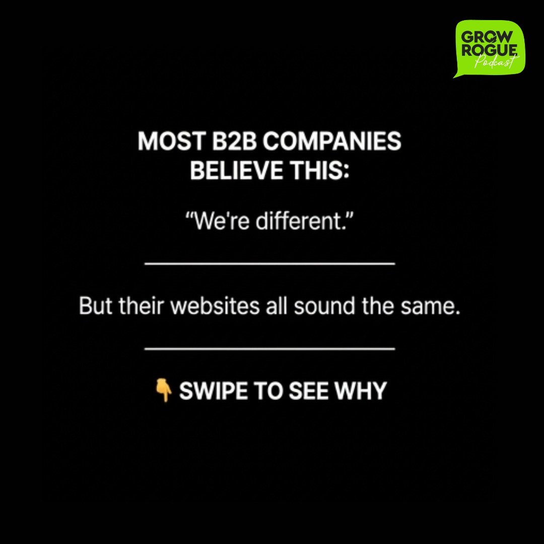 rogue_pine's tweet photo. Most B2B companies think they're differentiated.

But buyers hear the same words on repeat from every vendor.

If your competitor can say it without lying, it's not differentiation. It's just table stakes.

The sharpest positioning isn't louder — it's more specific.

Swipe thro… https://t.co/1AbF56lNNT