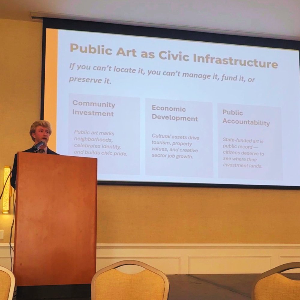 ArtsDelaware's tweet photo. The Delaware Public Art Map got a sneak peek moment.

On May 13, Ryan Morris presented the tool at the Delmarva GIS Conference, where GIS pros shared great feedback and ideas.

Launch announcement coming soon!

#DelawareGIS #DelmarvaGIS #artsde #netde #publicart #delaware https://t.co/tS7zYnST1r