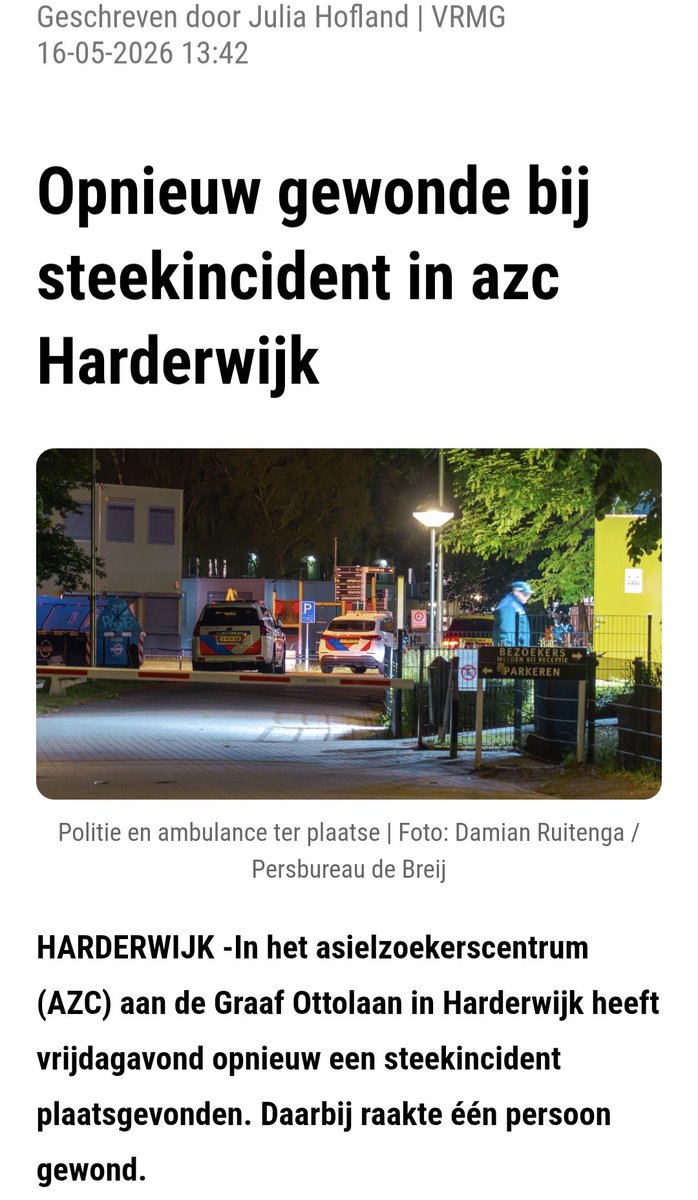 Twee steekincidenten binnen een week in asielzoekerscentrum Harderwijk