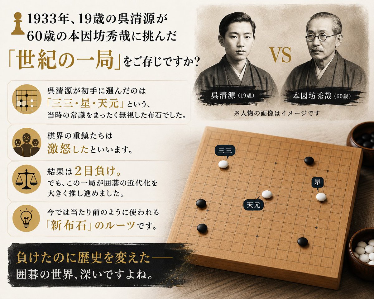 ♟️ 1933年、19歳の呉清源が60歳の本因坊秀哉に挑んだ「世紀の一局