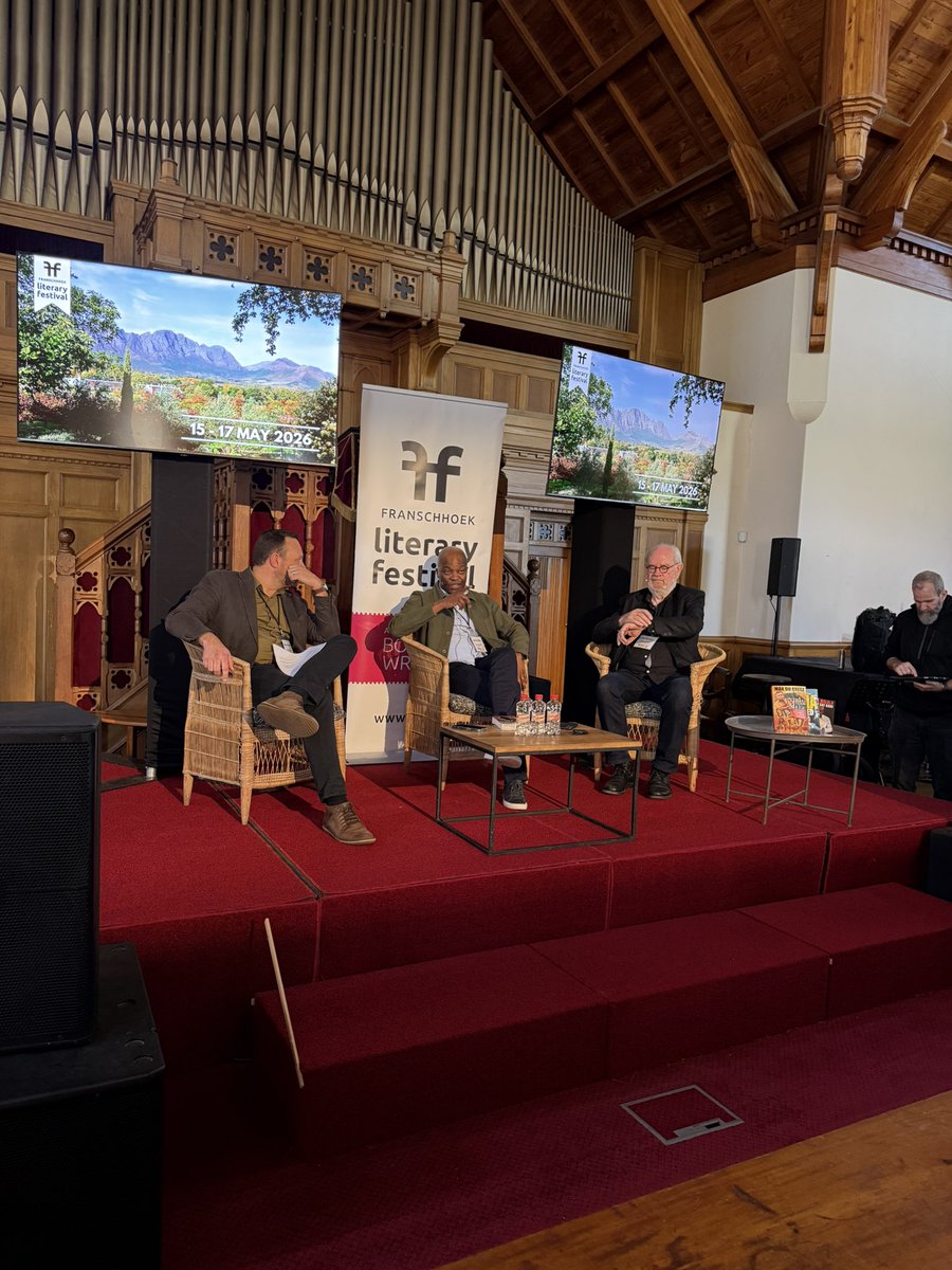 JonathanBallPub's tweet photo. At the Franschhoek Literary Festival, Max du Preez, Justice Malala and Adriaan Basson unpacked the shifting identity of modern Afrikanerdom, reflecting on the end of white political power in South Africa and the tensions still shaping the country’s democracy today. @MaxduPreez https://t.co/CeDdQH3SUW