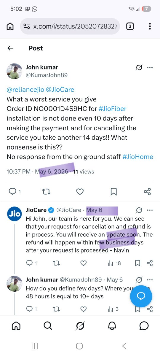 KumarJohn89's tweet photo. @JioCare Do you see this screenshot?? You are saying the same thing since May 6th and its 16th today?? @reliancejio  is unbelievably incompetent!! You are absolute clown!!
 @TRAI kindly take action on #JioAirfiber https://t.co/o9AlNrJg3H
